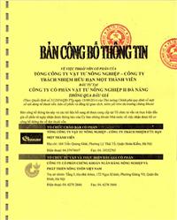 Bản công bố Thông tin về việc thoái vốn cổ phần của Tổng công ty VTNN đầu tư tại Cty CPVTNN II Đà Nẵng