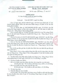 TCT VẬT TƯ NÔNG NGHIỆP THÔNG BÁO " V/v BÁN CỔ PHẦN ƯU ĐÃI CHO NGƯỜI LAO ĐỘNG"